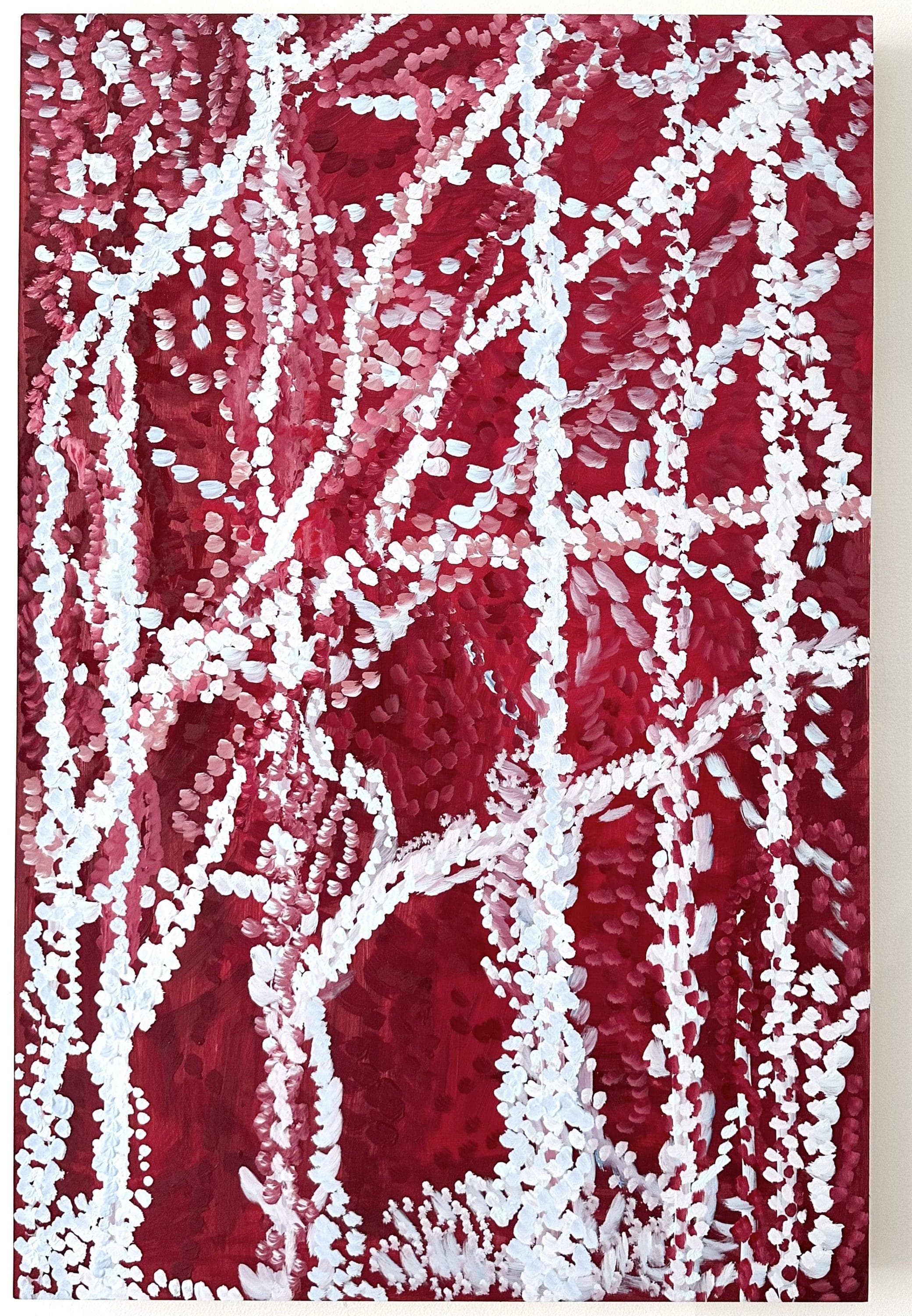 Untitled No. 66 — Oil on canvas, burgundy and white, 36 × 24 in, by Selin Salci