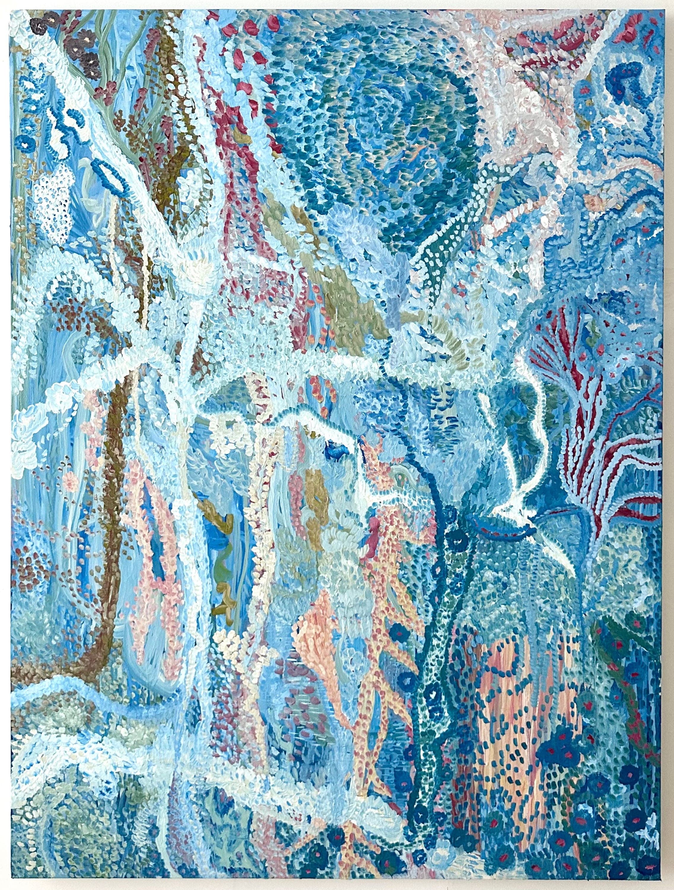Untitled No. 4 — Oil on canvas, blue, 48 × 36 in, by Selin Salci