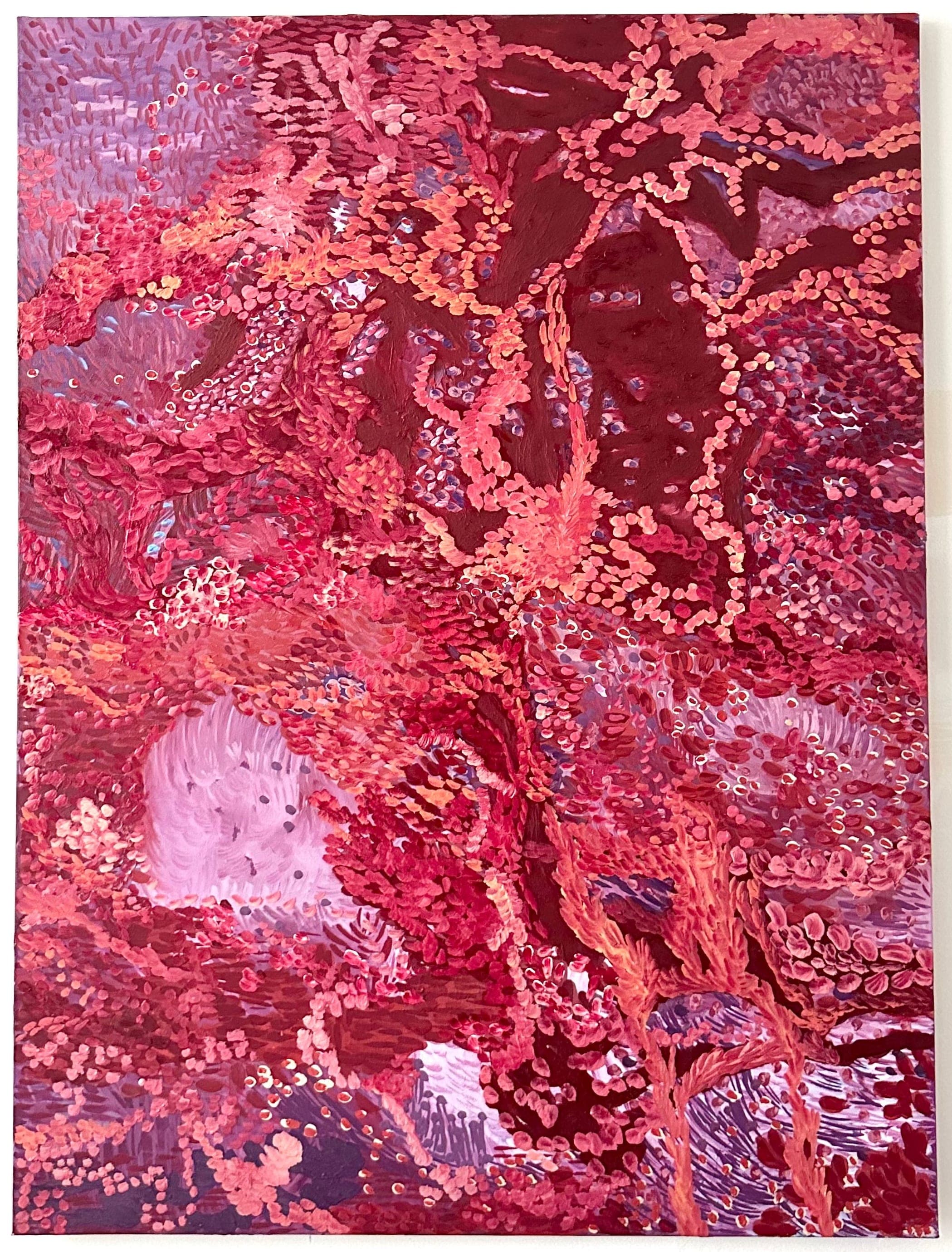 Inner Landscapes — Oil on canvas, red, 40 × 30 in, by Selin Salci