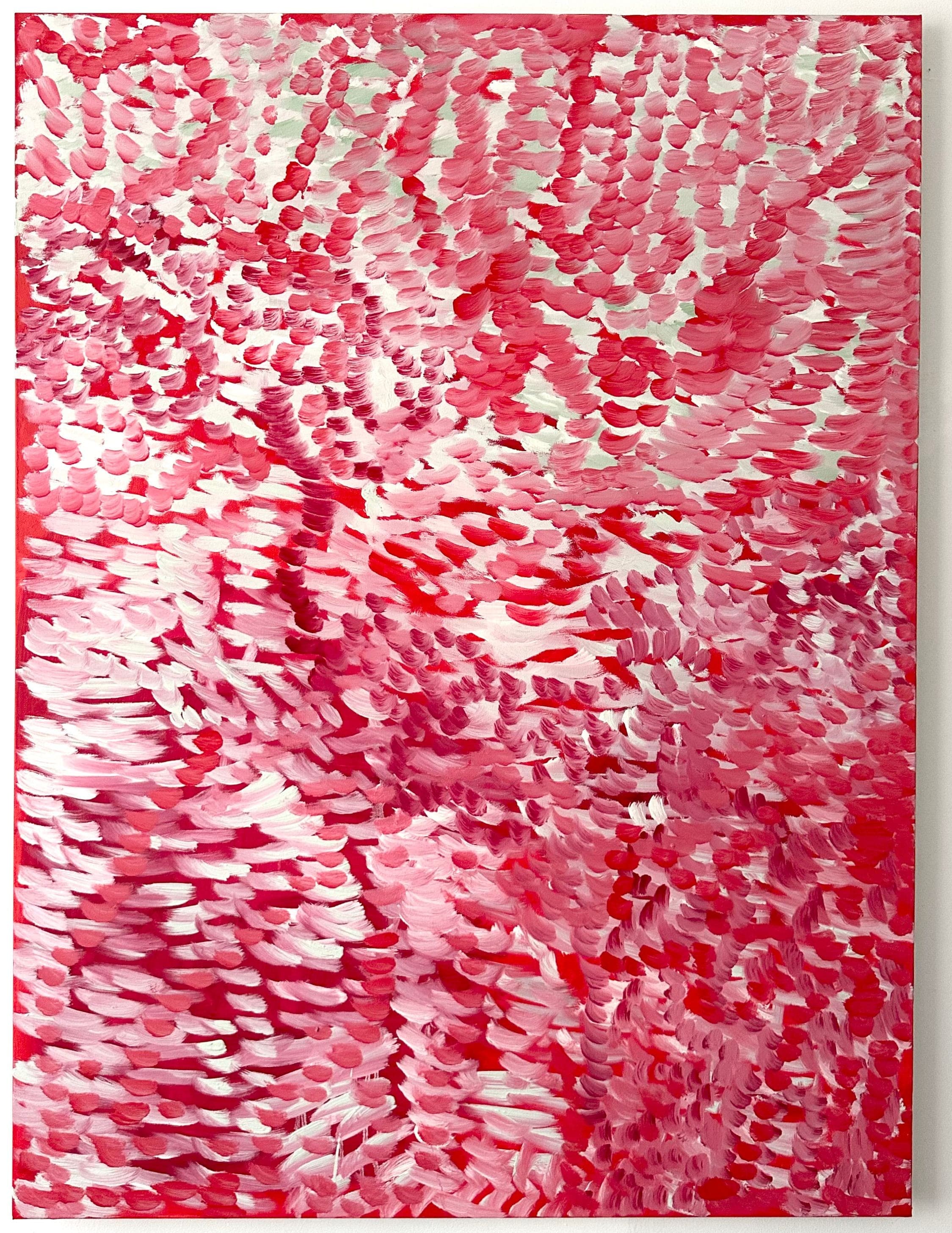Untitled No. 27 — Oil on canvas, red and white, 48 × 36 in, by Selin Salci