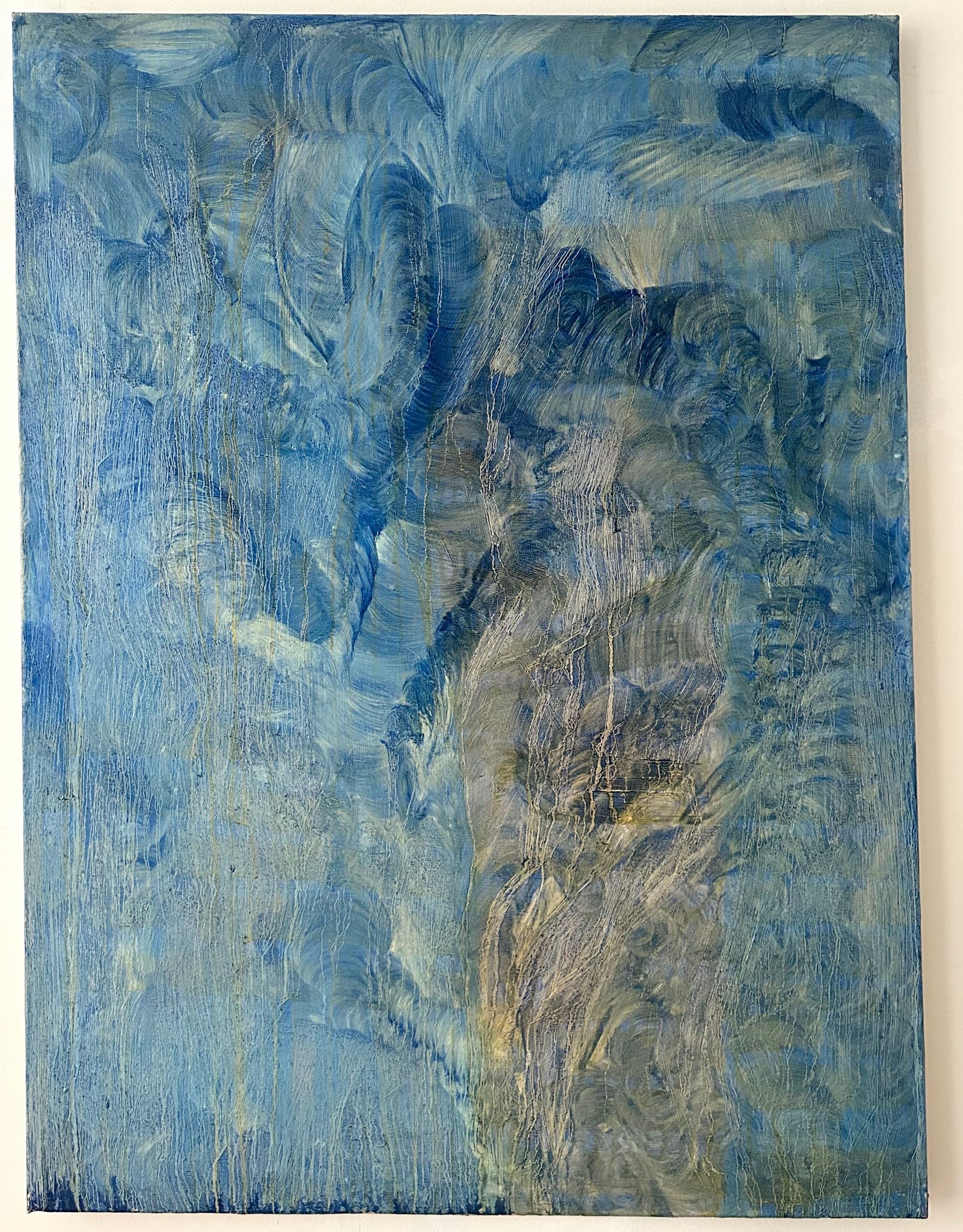 Untitled No. 16 — Oil on canvas, blue, 46 × 36 in, by Selin Salci