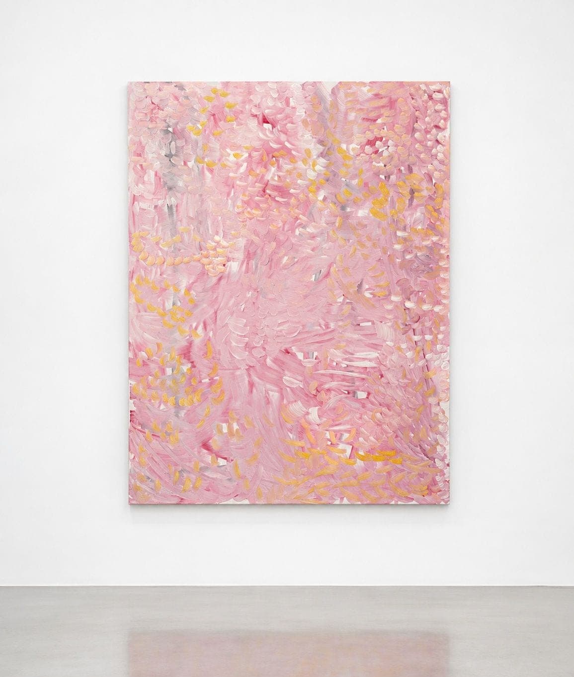 Untitled No. 60 — Oil on canvas, pink and yellow, 48 × 36 in, by Selin Salci