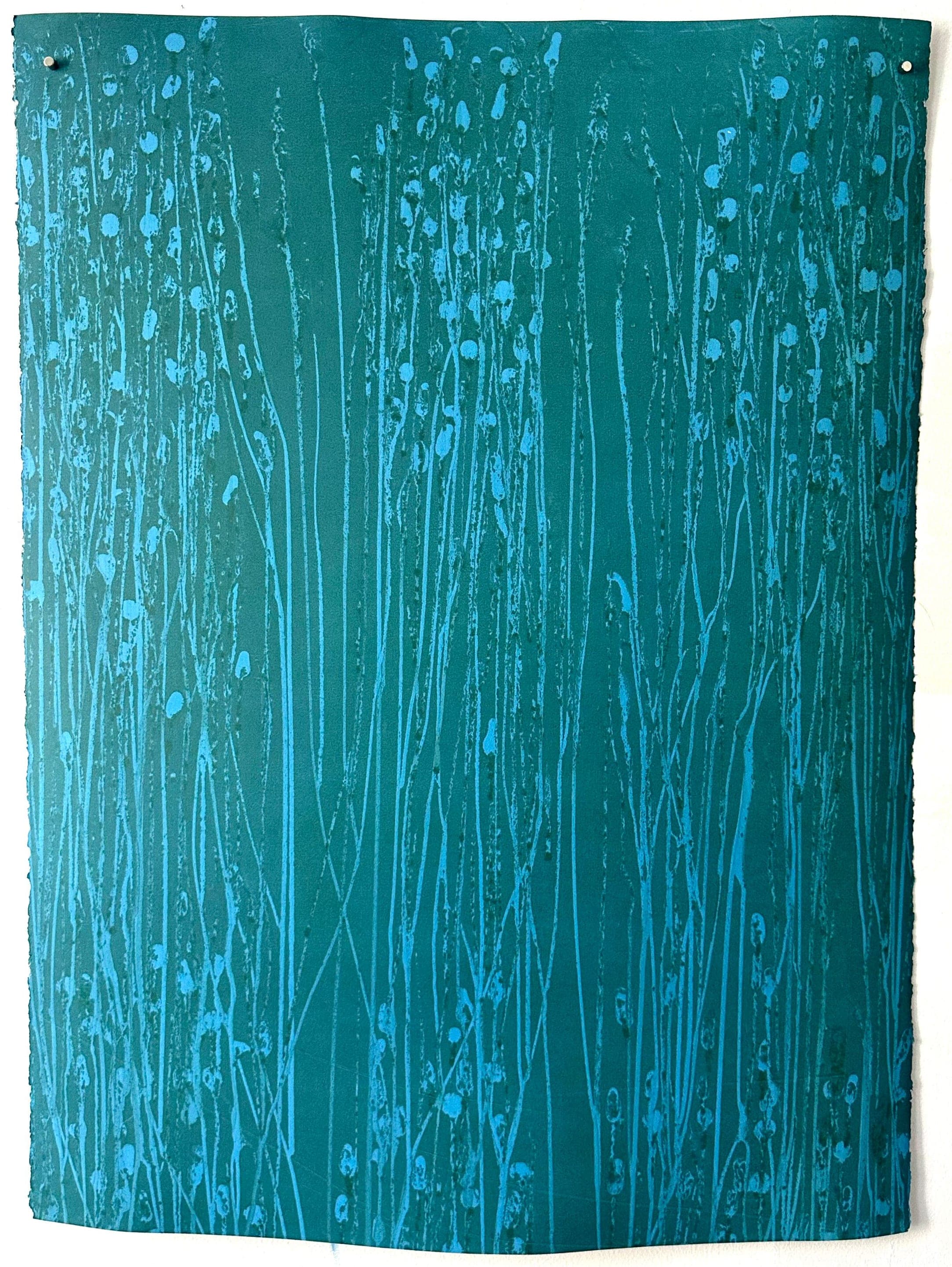 Untitled No. 23 — Monotype, artwork on paper, teal, 30 × 22 in, by Selin Salci