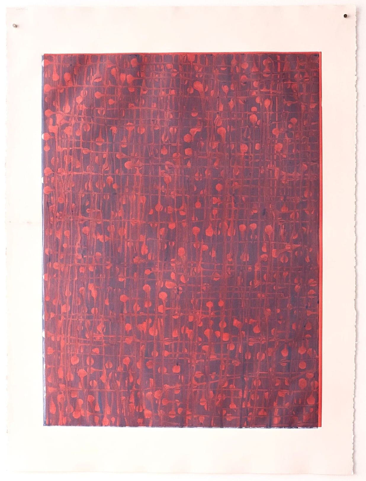 Untitled No. 30 — Monotype, artwork on paper, red and blue, 30 × 22 in, by Selin Salci