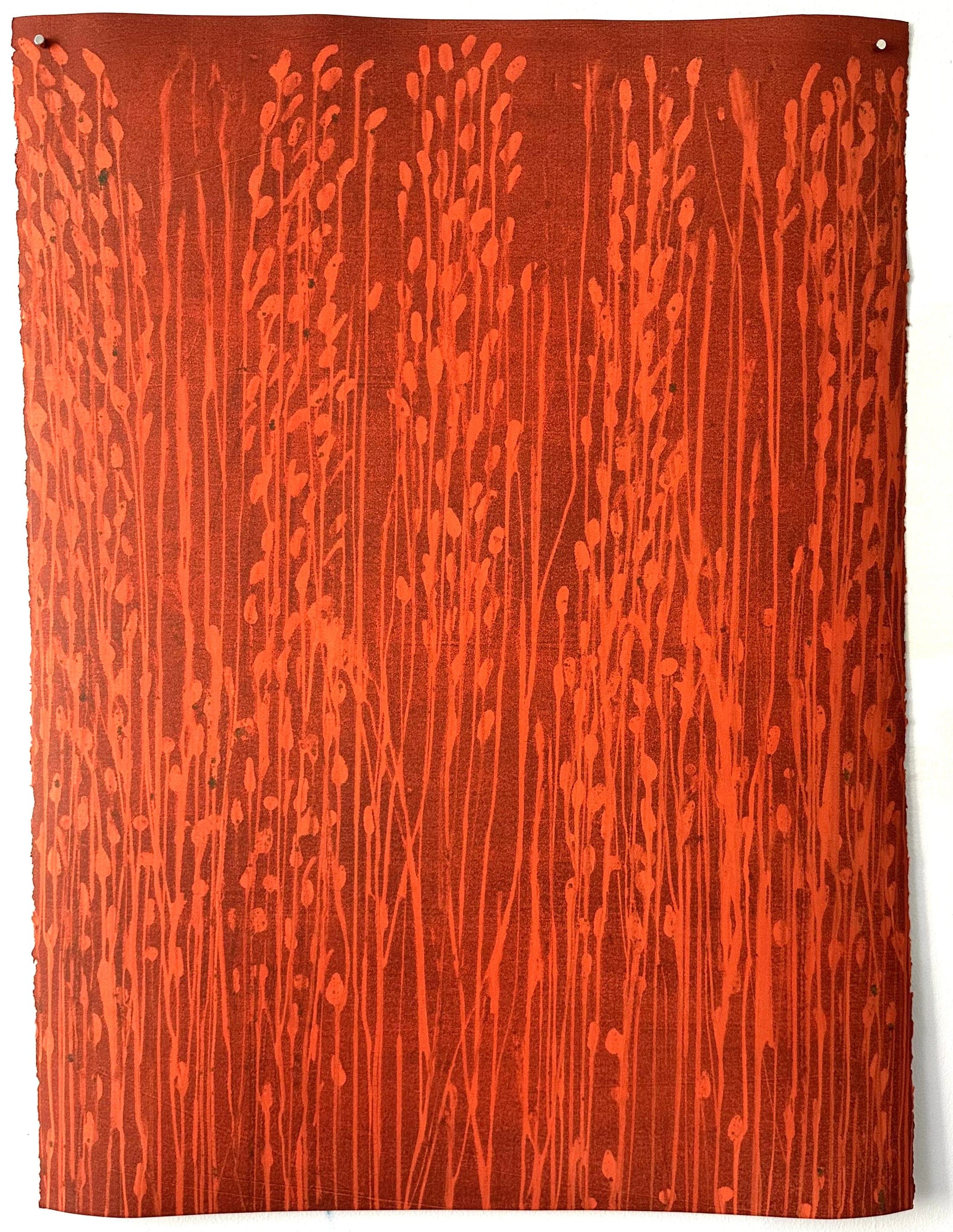 Untitled No. 24 — Monotype, artwork on paper, orange, 30 × 22 in, by Selin Salci