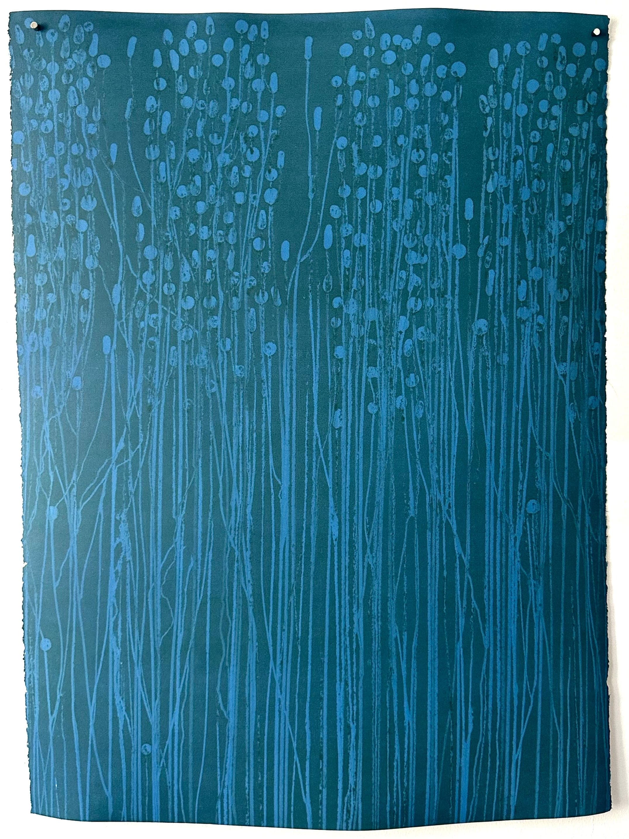 Untitled No. 25 — Monotype, artwork on paper, dark blue, 30 × 22 in, by Selin Salci