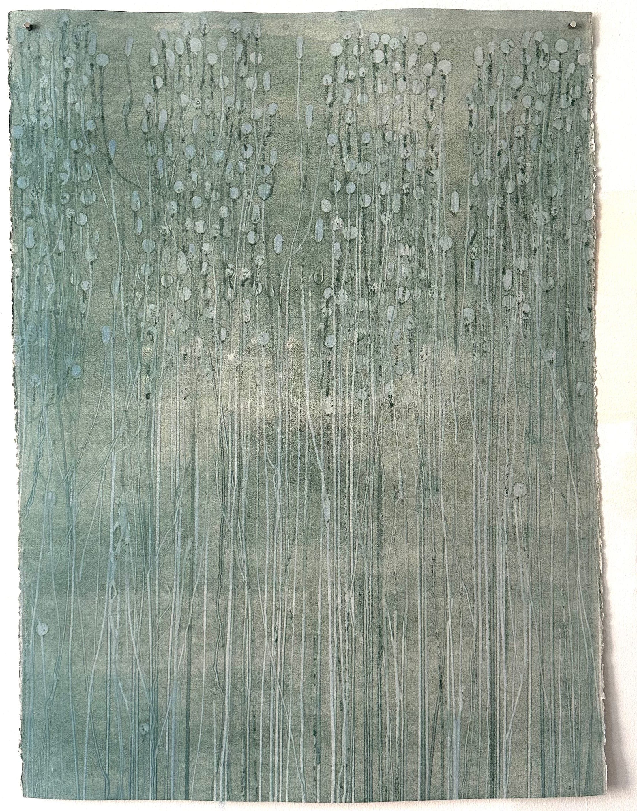 Untitled No. 26 — Monotype, artwork on paper, light green, 30 × 22 in, by Selin Salci