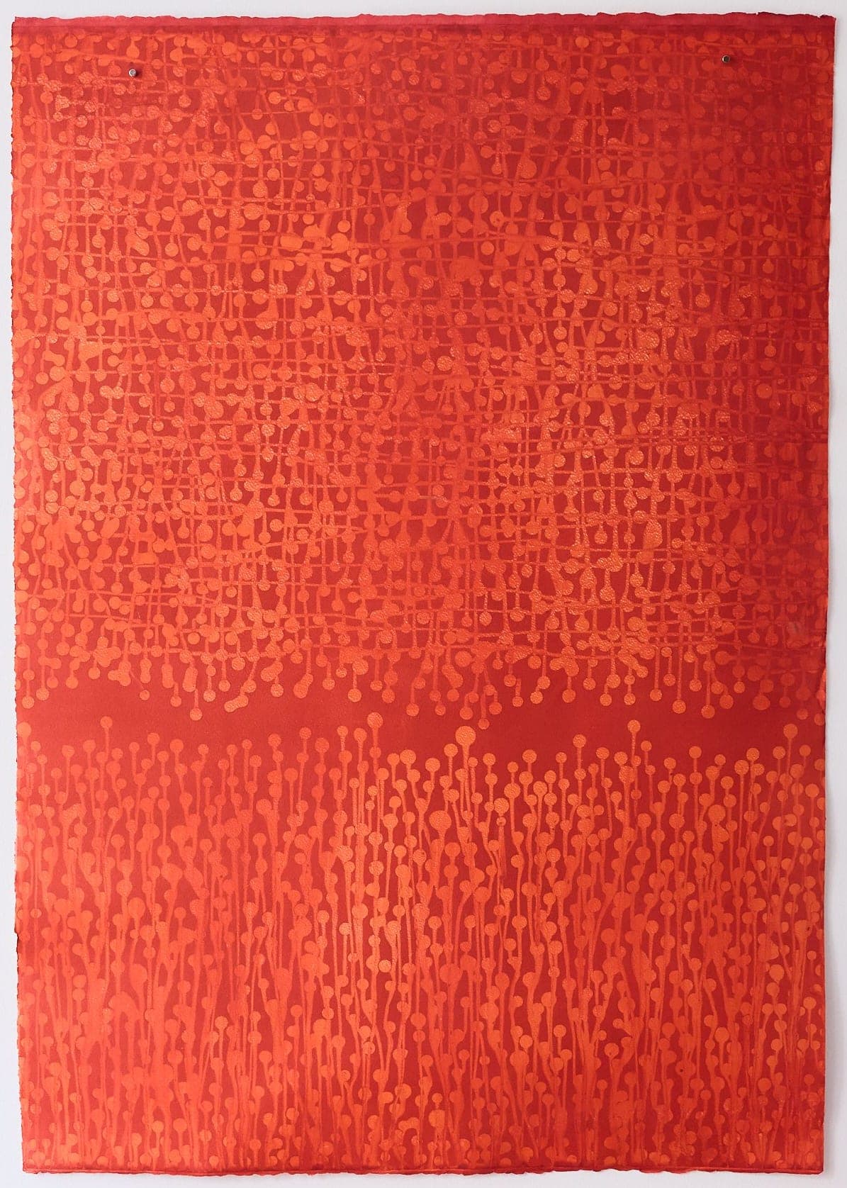 Untitled No. 19 — Monotype, artwork on paper, red and orange, 42 × 30 in, by Selin Salci