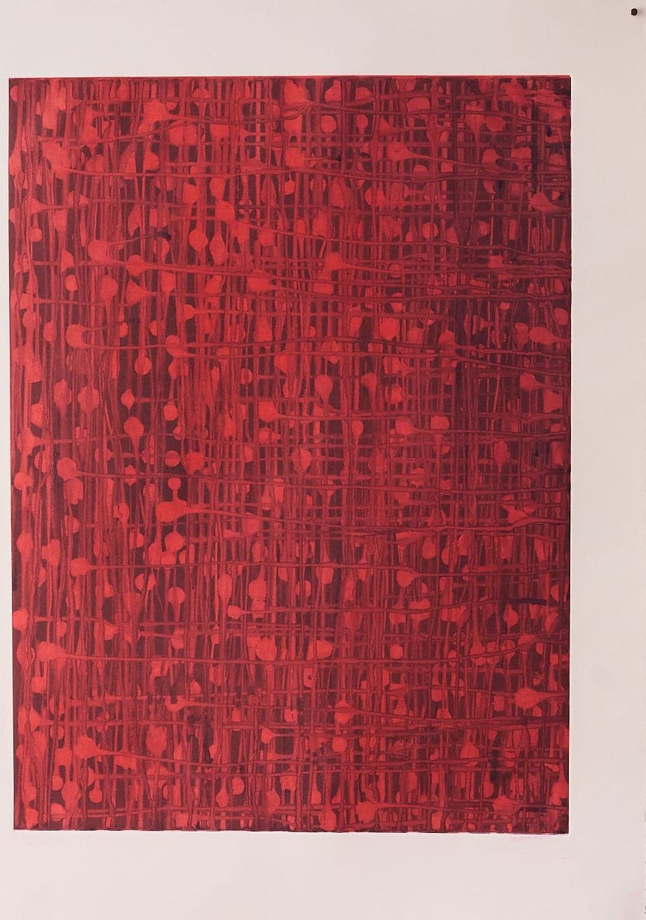 Untitled No. 18 — Monotype, artwork on paper, red, 30 × 22 in, by Selin Salci