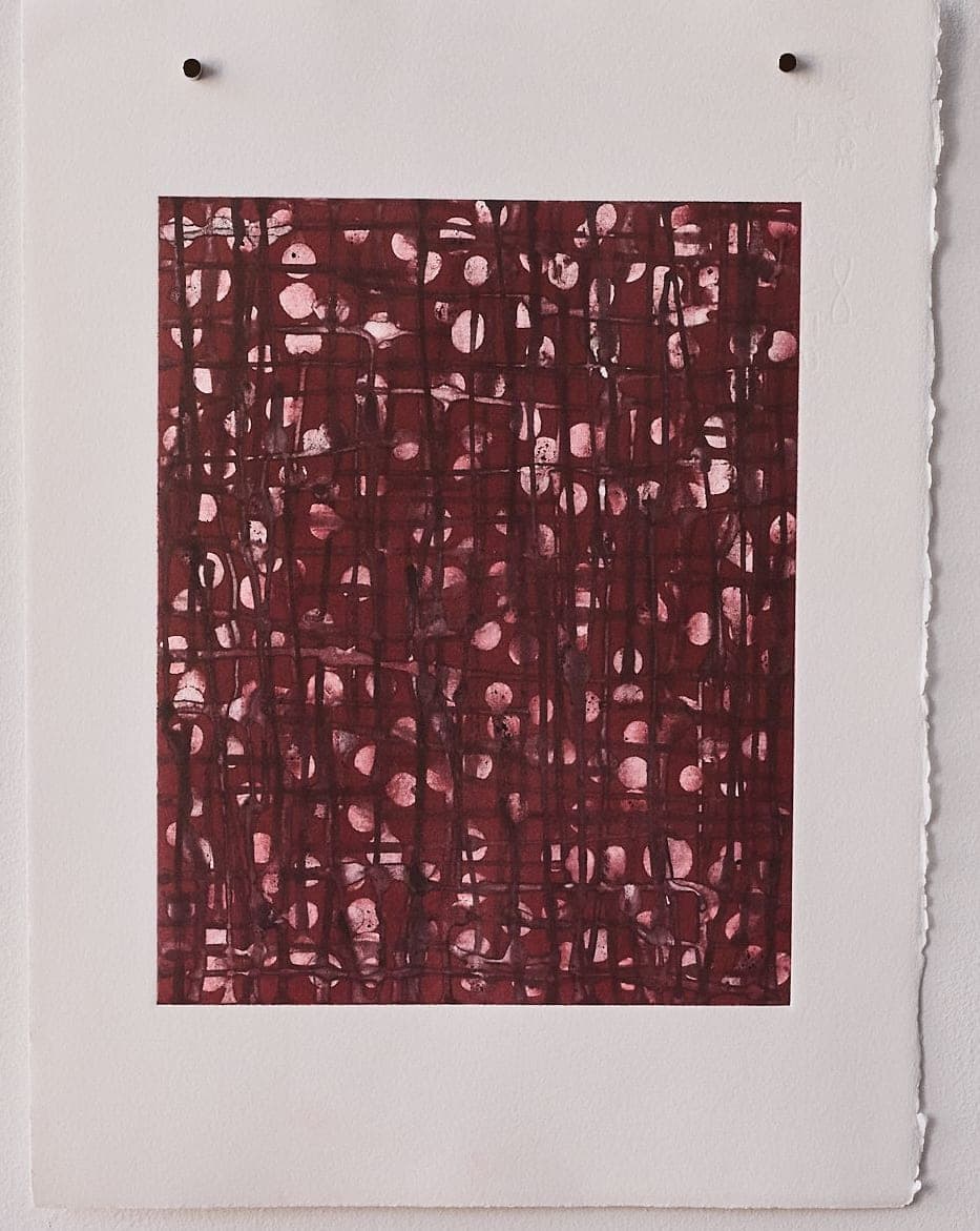 Untitled No. 43 — Monotype, artwork on paper, burgundy, by Selin Salci