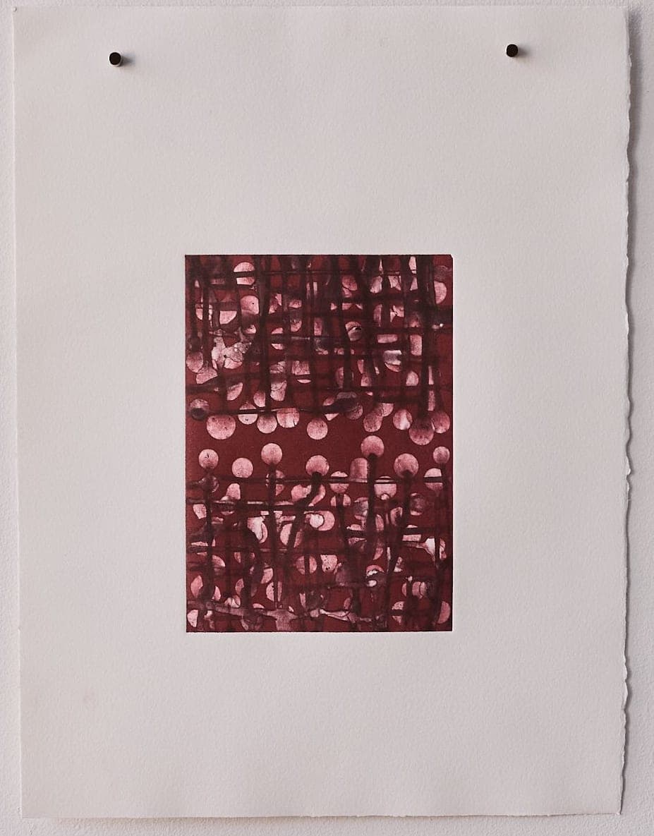 Untitled No. 55 — Monotype, artwork on paper, burgundy, by Selin Salci