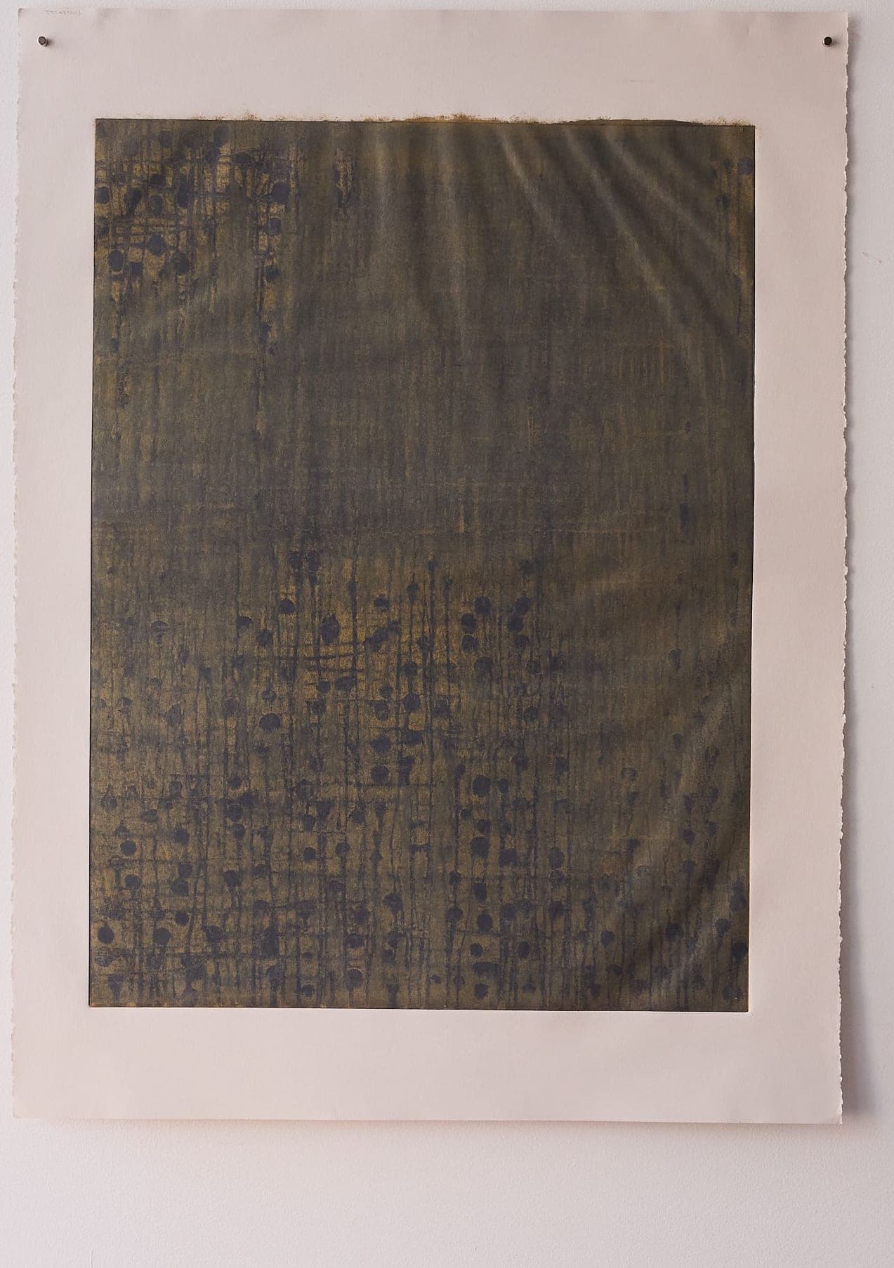 Untitled No. 40 — Monotype, artwork on paper, olive, by Selin Salci