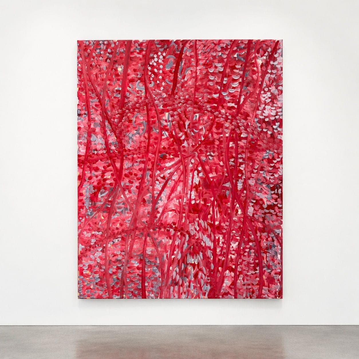 Untitled No. 68 — Oil on canvas, red and blue, 48 × 36 in, by Selin Salci