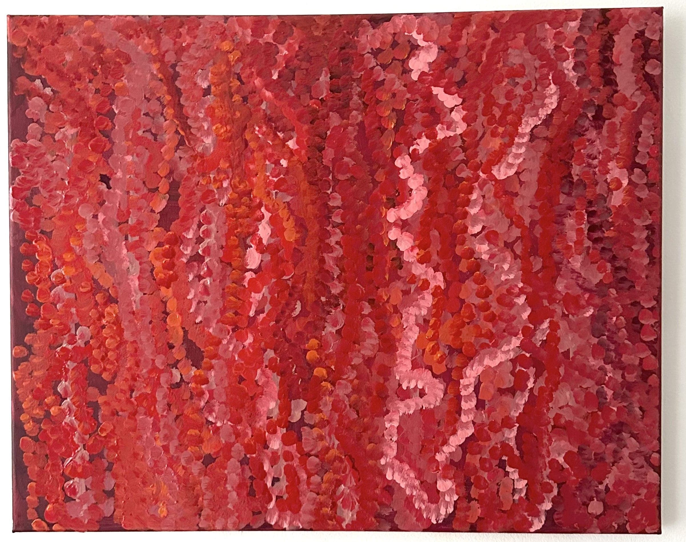 Untitled No. 63 — Oil on canvas, red and burgundy, 16 × 20 in, by Selin Salci