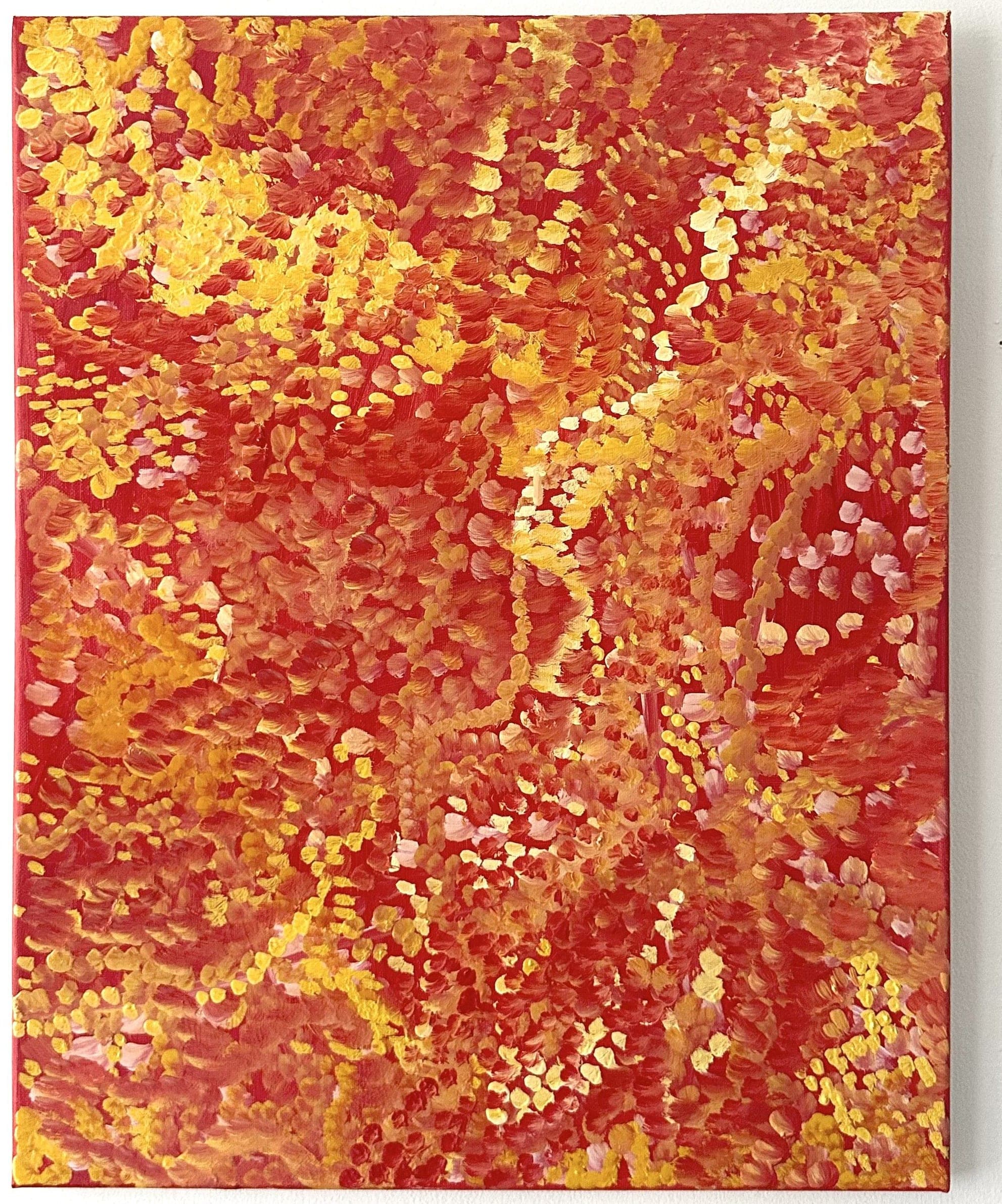 Untitled No. 62 — Oil on canvas, red and yellow, 20 × 16 in, by Selin Salci